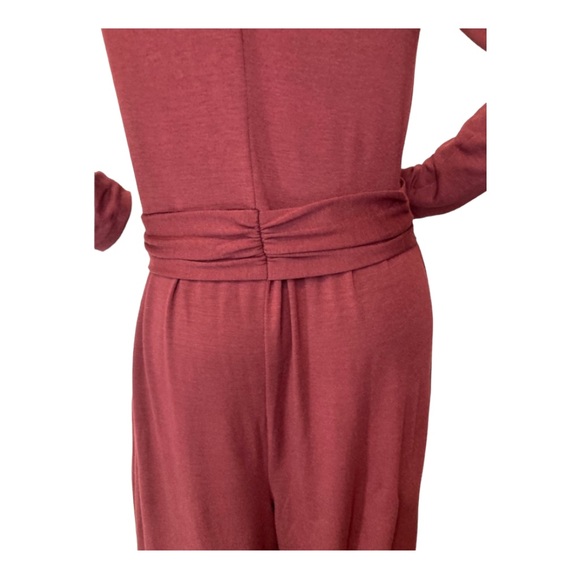 OLD NAVY Burgundy Comfy Long Sleeve Pull On Wide Leg Jumpsuit Criss Cross Waist - Picture 4 of 7